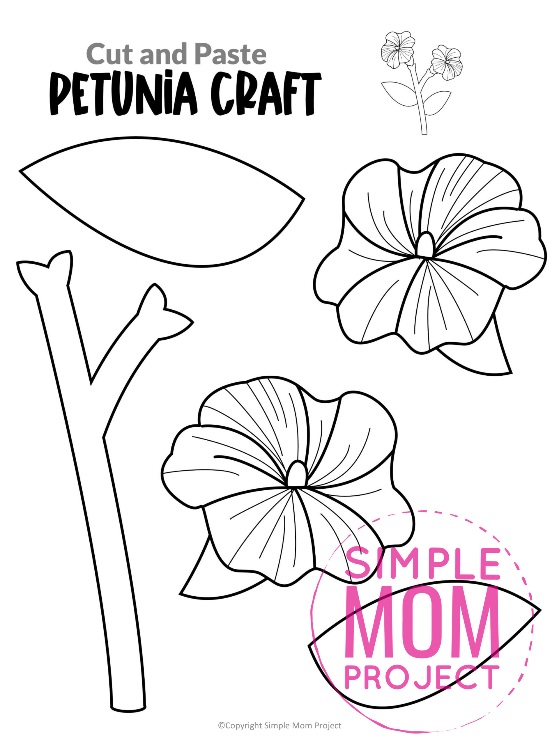 Free Printable Petunia Flower Craft template for kids, Petunia craft for toddlers and Petunia craft for kindergartners