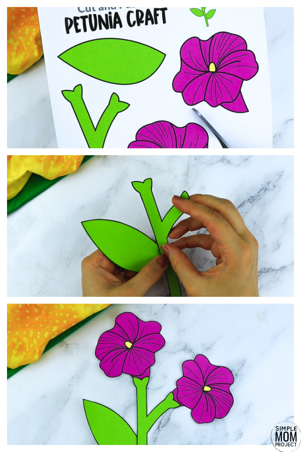 Free Printable Petunia Flower Craft template for kids, Petunia craft for toddlers and Petunia craft for kindergartners