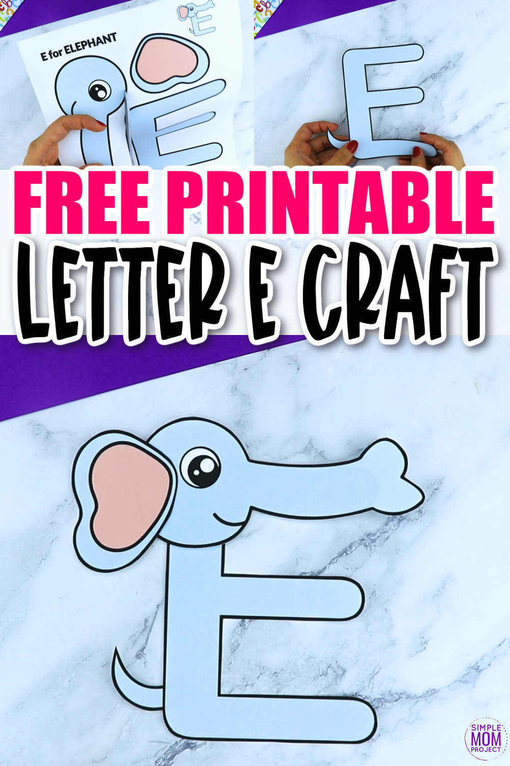 E is for Elephant Printable Craft Elephant Letter E Craft for Kids, preschoolers, toddlers and kindergartners