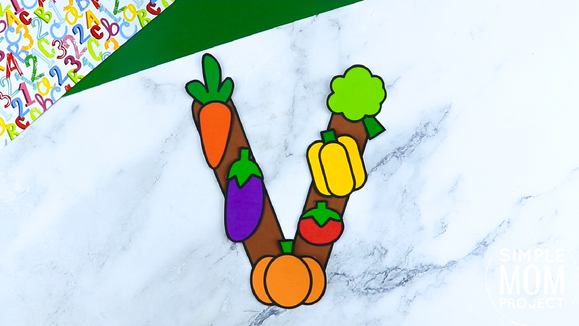 V is for Vegetables Printable Craft Vegetables Letter V Craft for Kids, preschoolers, toddlers and kindergartners