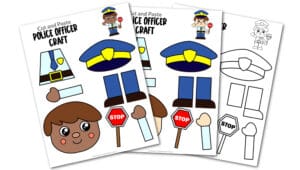 Free printable police officer craft for kids, preschoolers, toddlers and kindergartners