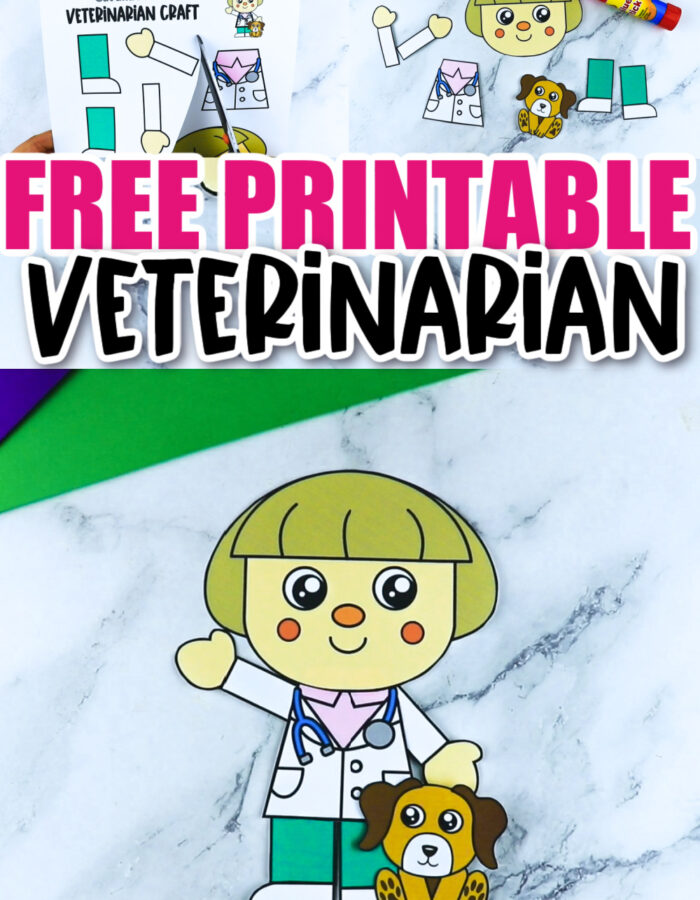 Do your kids love to pretend to play at vet clinics? Are you searching for a printable way to decorate your classroom as you have career exploration day? What about vet writing prompts? Well this preschool and kindergarten veterinarian craft is the perfect thing! Click and download your free printable veterinarian craft today!