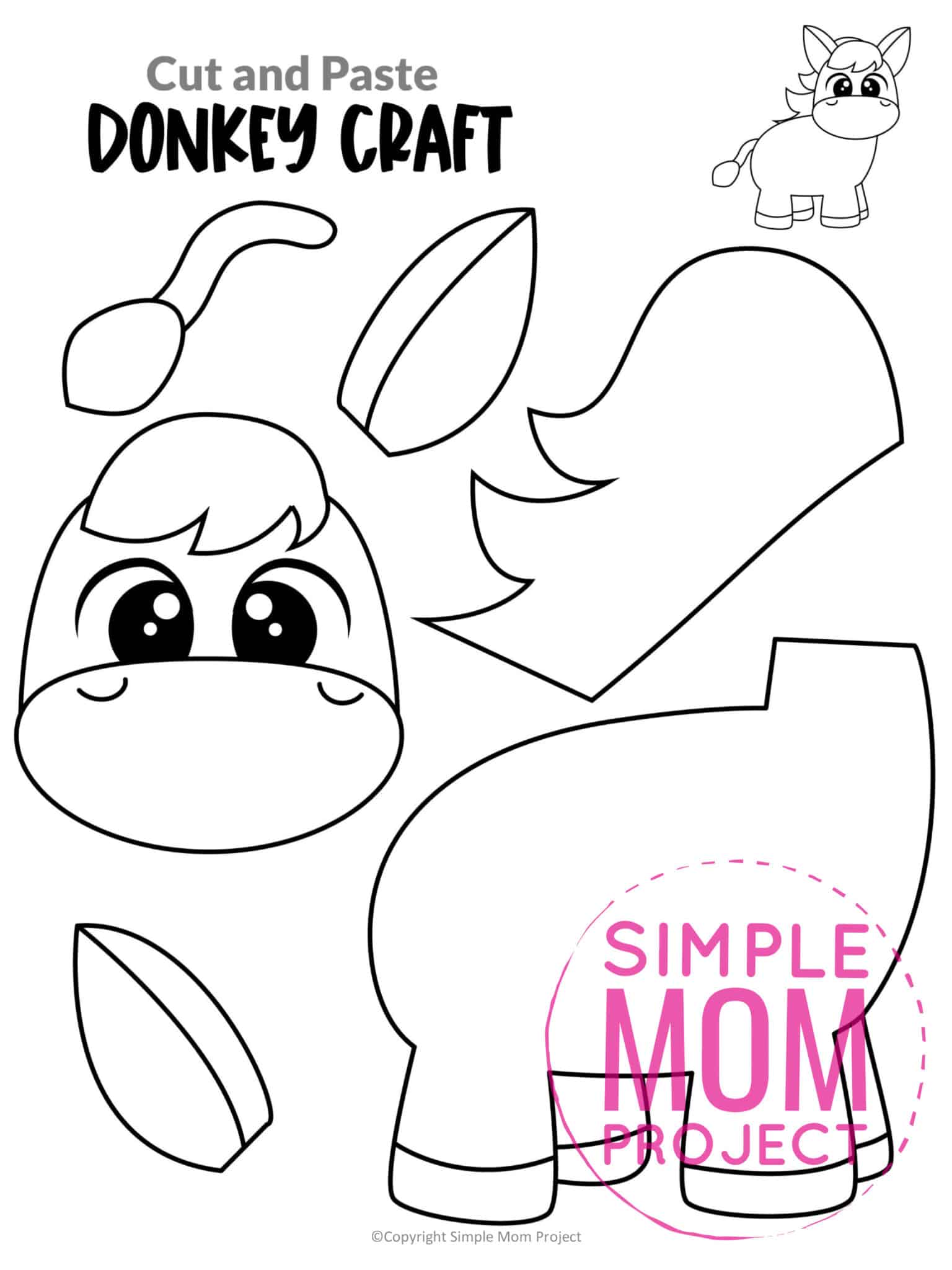 Free Printable Donkey Craft Template – Simple Mom Project