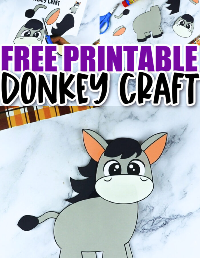 Are you looking for a fun printable pattern to make a wonky donkey craft? Use our free printable donkey craft now! This adorable activity is so easy and you can even glue it to a paper bag and make a paper bag puppet! Kids of all ages including preschool, kindergarten, and toddlers will love piecing together this easy and simple donkey craft today.