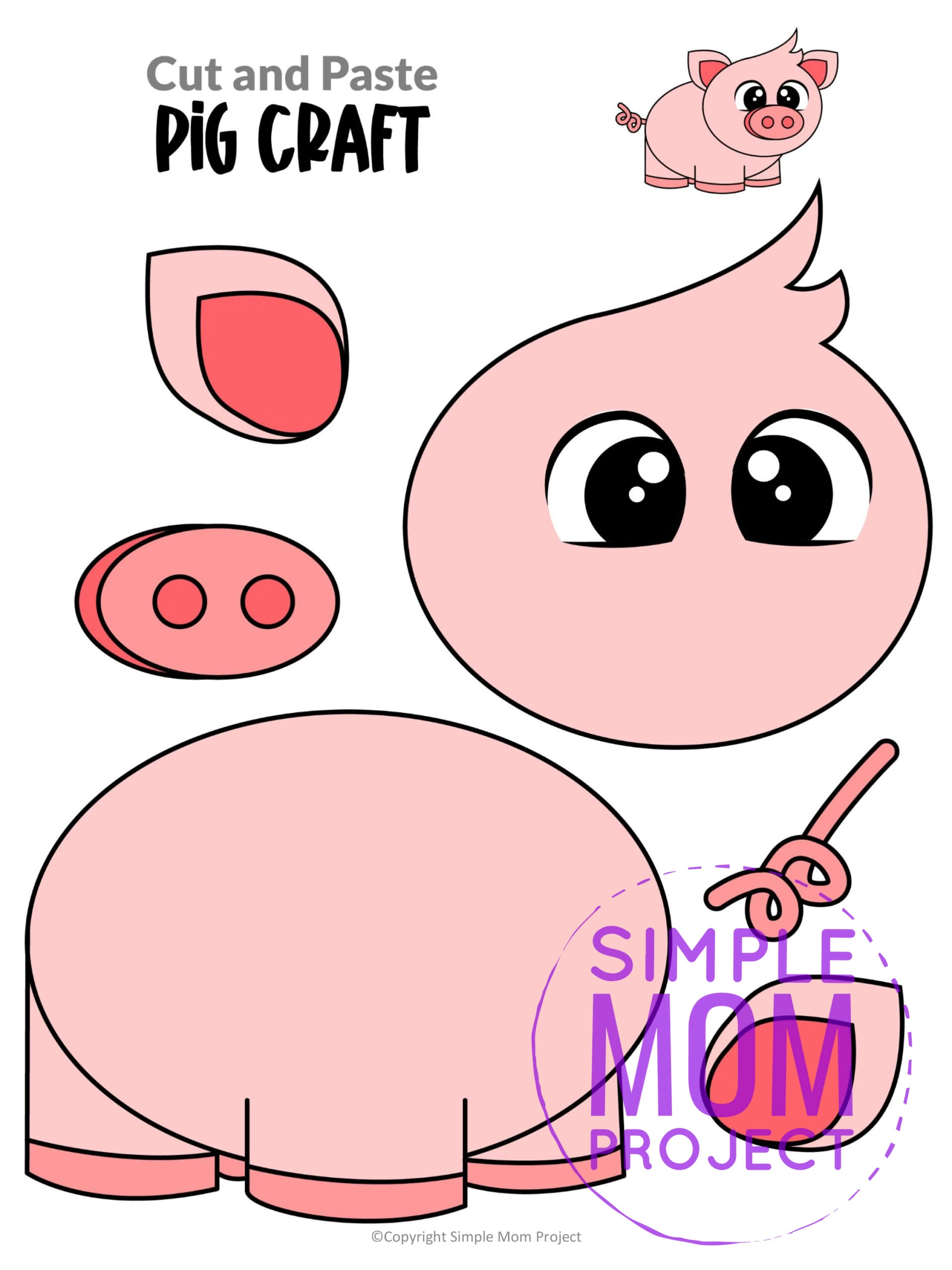 Free Printable Farm Pig Craft for Kids Preschoolers toddlers