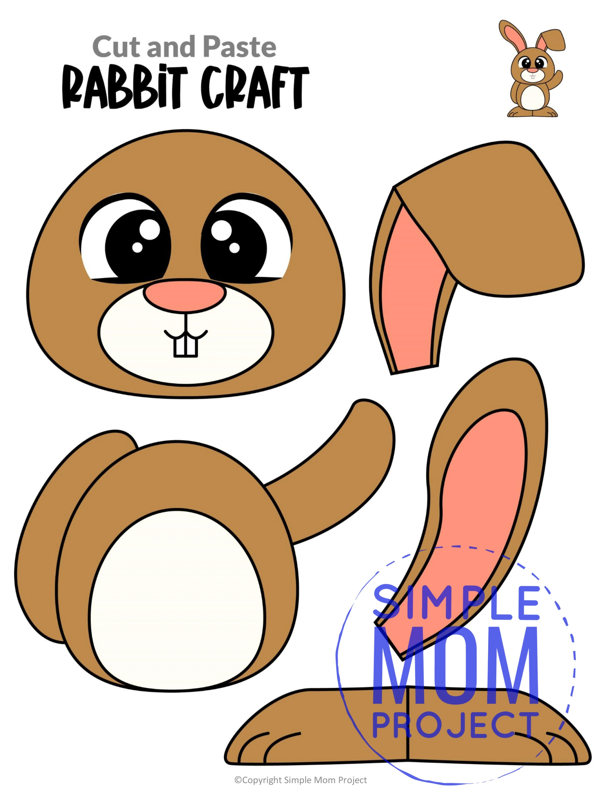Free Printable Farm Rabbit Craft Bunny Craft for Kids Preschoolers toddlers