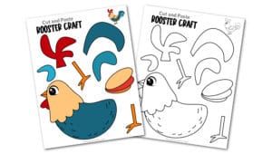 Free printable rooster craft for toddlers, preschoolers and kindergartners