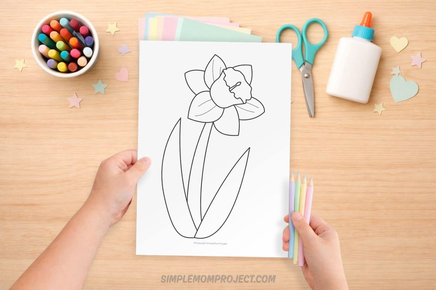 Free printable daffodil template for kids β flower outline coloring page and craft