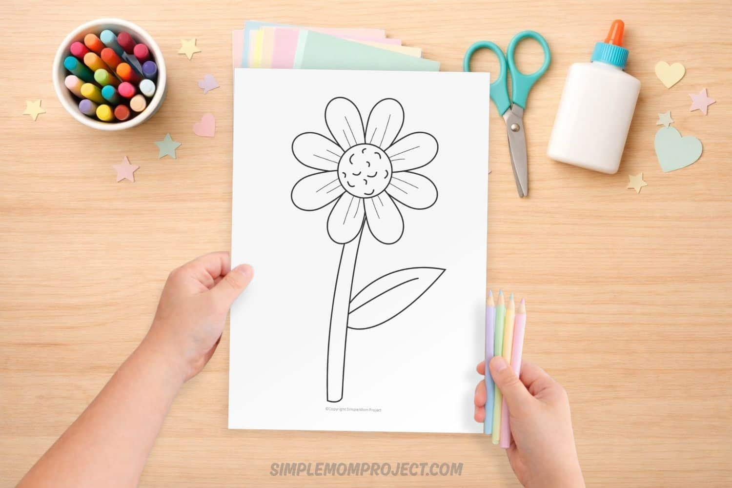 Free printable daisy template for kids – flower outline coloring page and craft