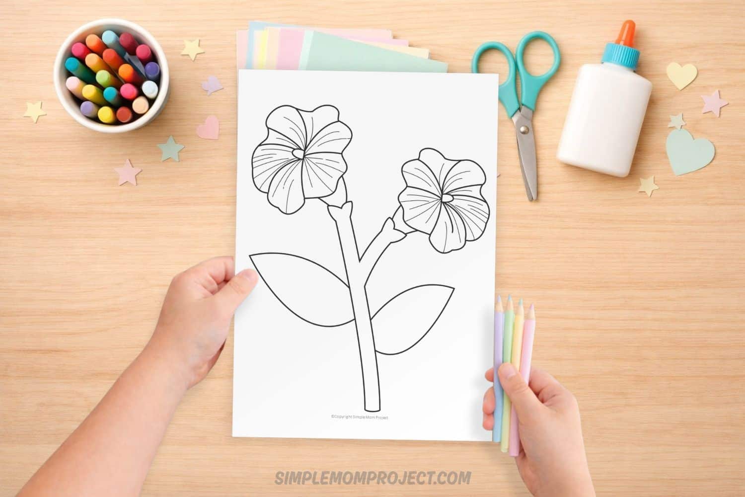 Free printable petunia template for kids – flower outline coloring page and craft