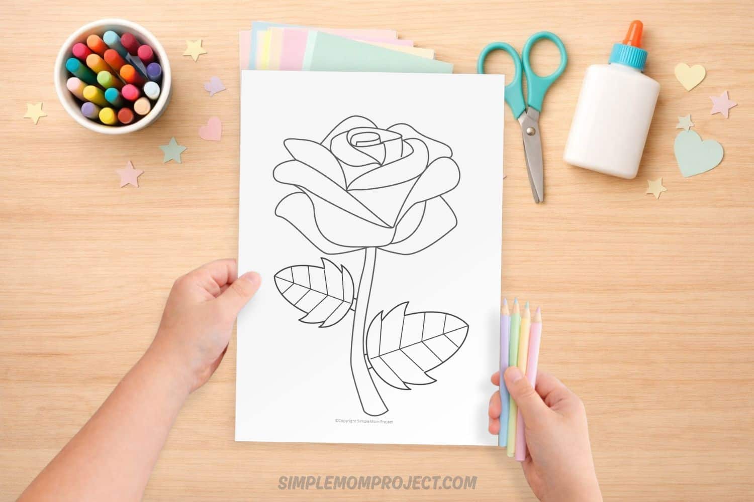 Free printable rose template for kids – flower outline coloring page and craft