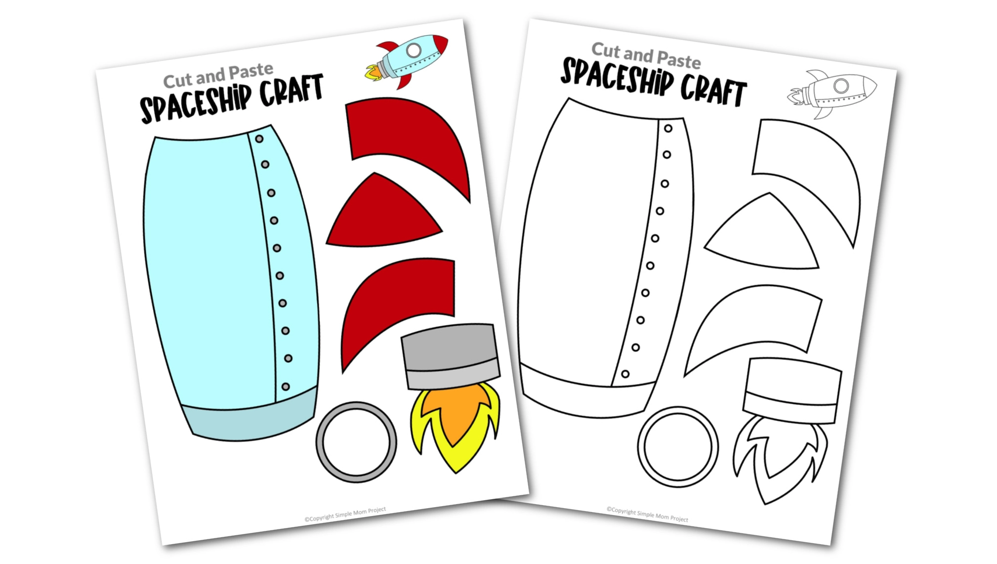 Cut And Paste Rocket Ship Craft With Spaceship Template Simple Mom 