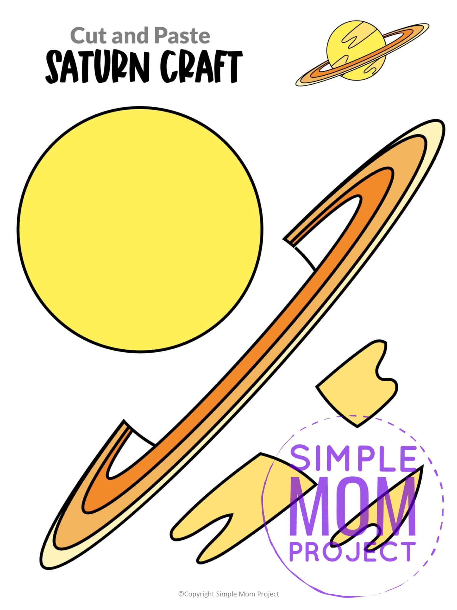 Cut and Paste Saturn Craft with Saturn Template – Simple Mom Project