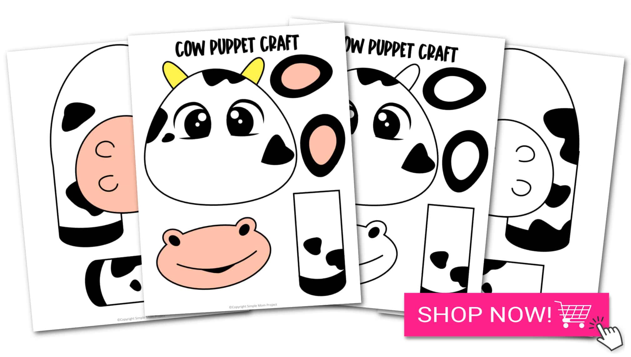 Printable Cow Paper Bag Puppet Craft for Kids Preschoolers Toddlers and Kindergartners