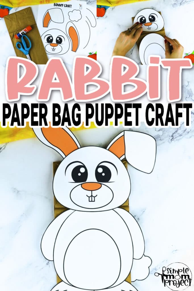 Printable Bunny Rabbit Paper Bag Puppet Craft for Kids Preschoolers Toddlers and Kindergartners