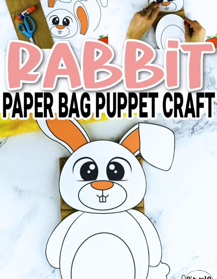 Printable Bunny Rabbit Paper Bag Puppet Craft for Kids Preschoolers Toddlers and Kindergartners