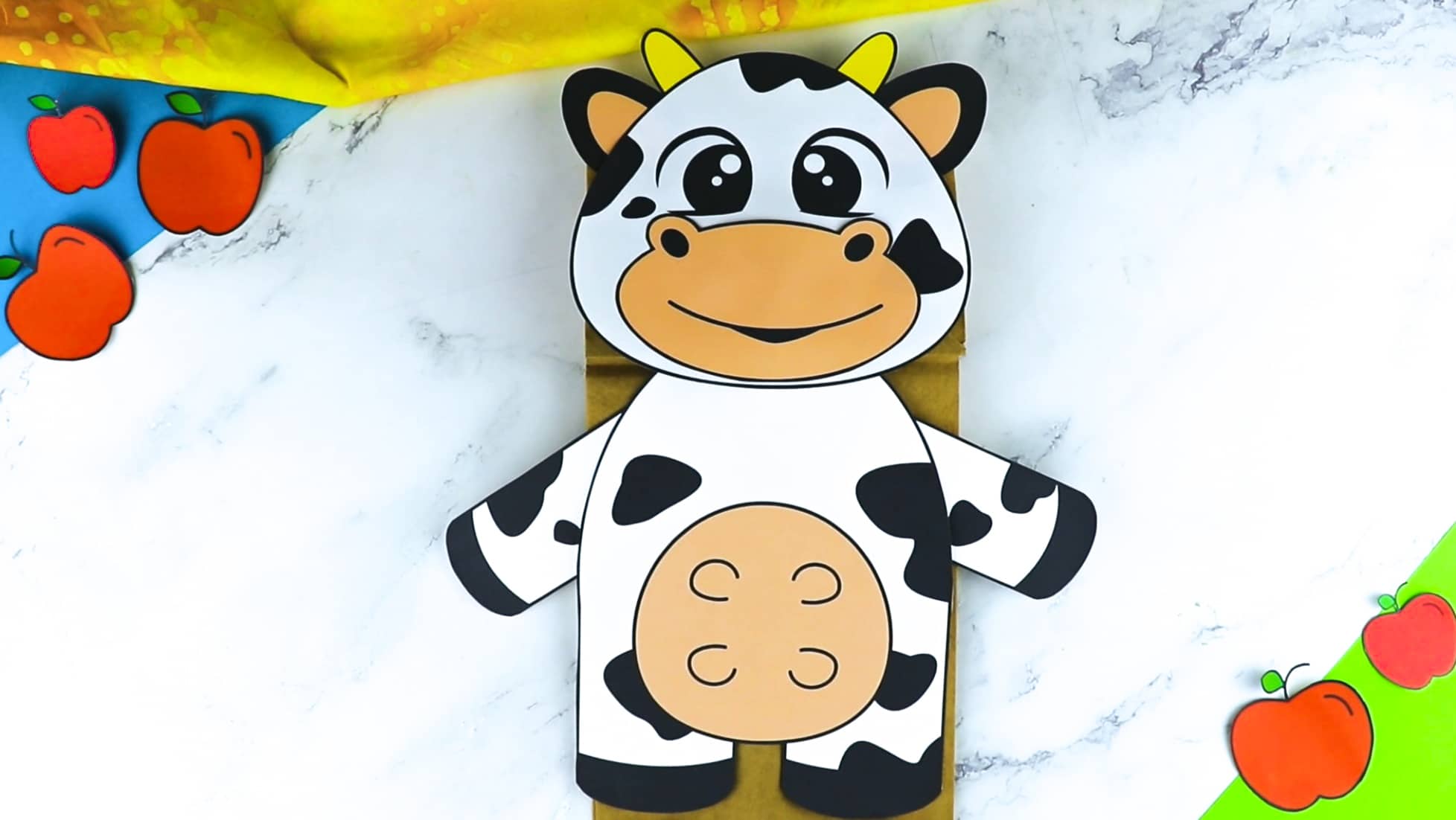 Printable Cow Paper Bag Puppet Craft for Kids Preschoolers Toddlers and Kindergartners