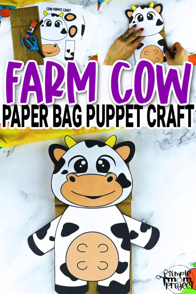 Printable Cow Paper Bag Puppet Craft for Kids Preschoolers Toddlers and Kindergartners