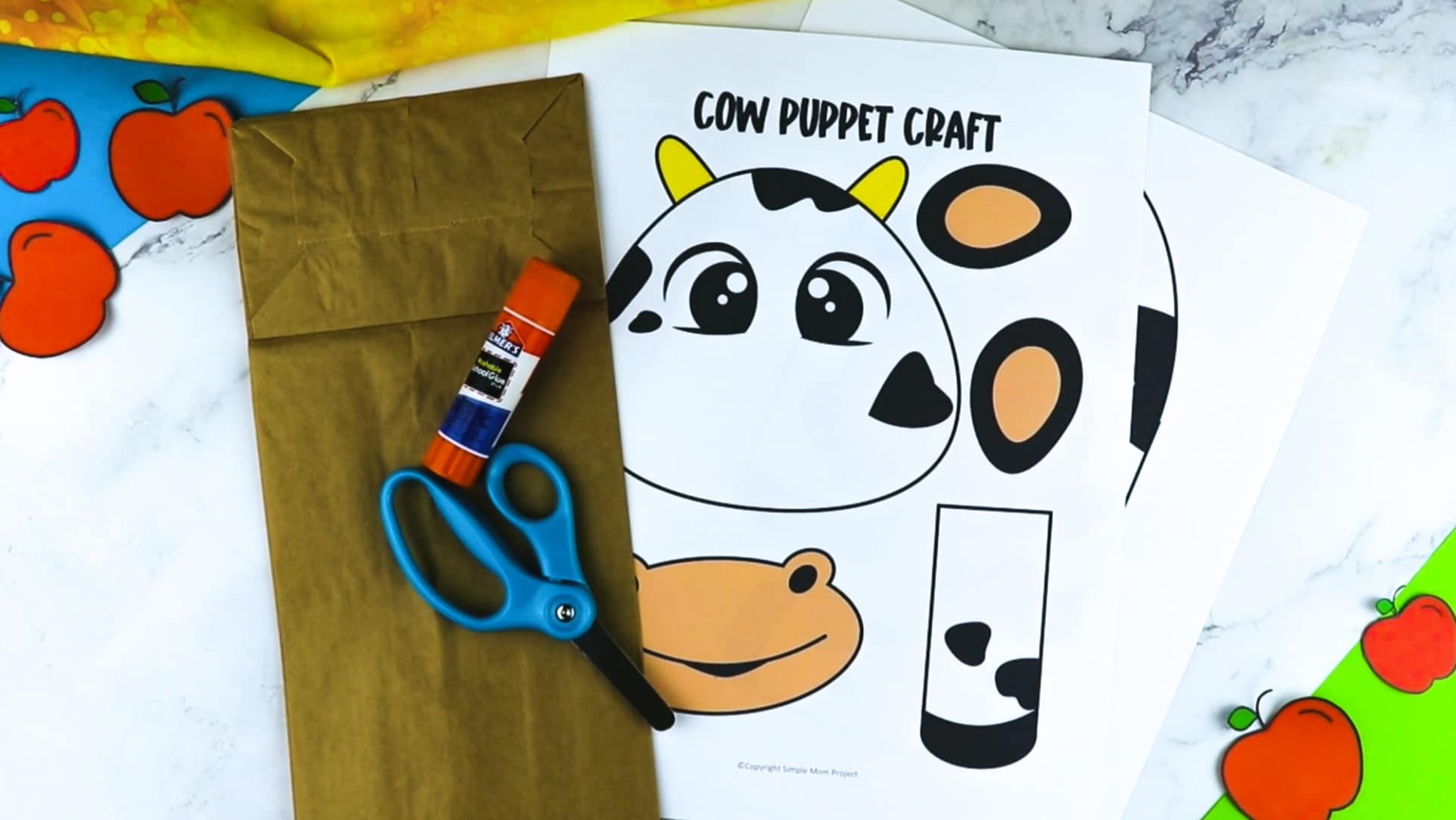 Printable Cow Paper Bag Puppet Craft for Kids Preschoolers Toddlers and Kindergartners