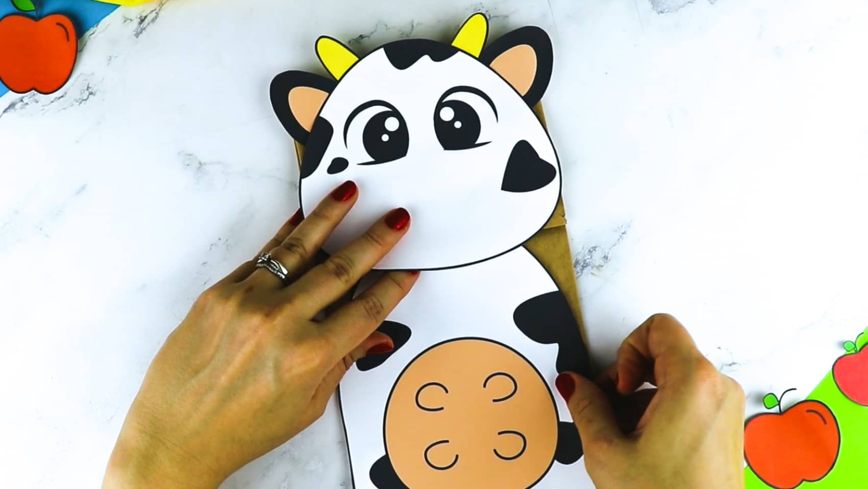 Printable Cow Paper Bag Puppet Craft for Kids Preschoolers Toddlers and Kindergartners