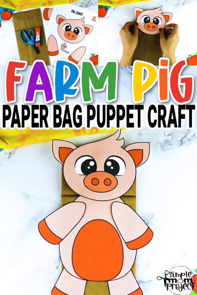 Printable Pig Paper Bag Puppet Craft for Kids Preschoolers Toddlers and Kindergartners