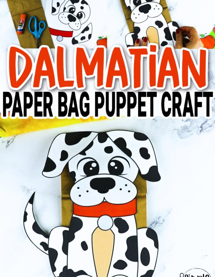 Printable Puppy Dog Dalmatian Paper Bag Puppet Craft for Kids Preschoolers Toddlers and Kindergartners
