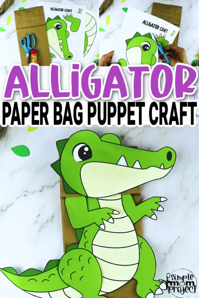 Are you searching for a fun craft activity to teach about the letter A? This easy peasy alligator paper sack puppet is the perfect preschool kids craft and your little ones will love making it! Grab your printable alligator template now!