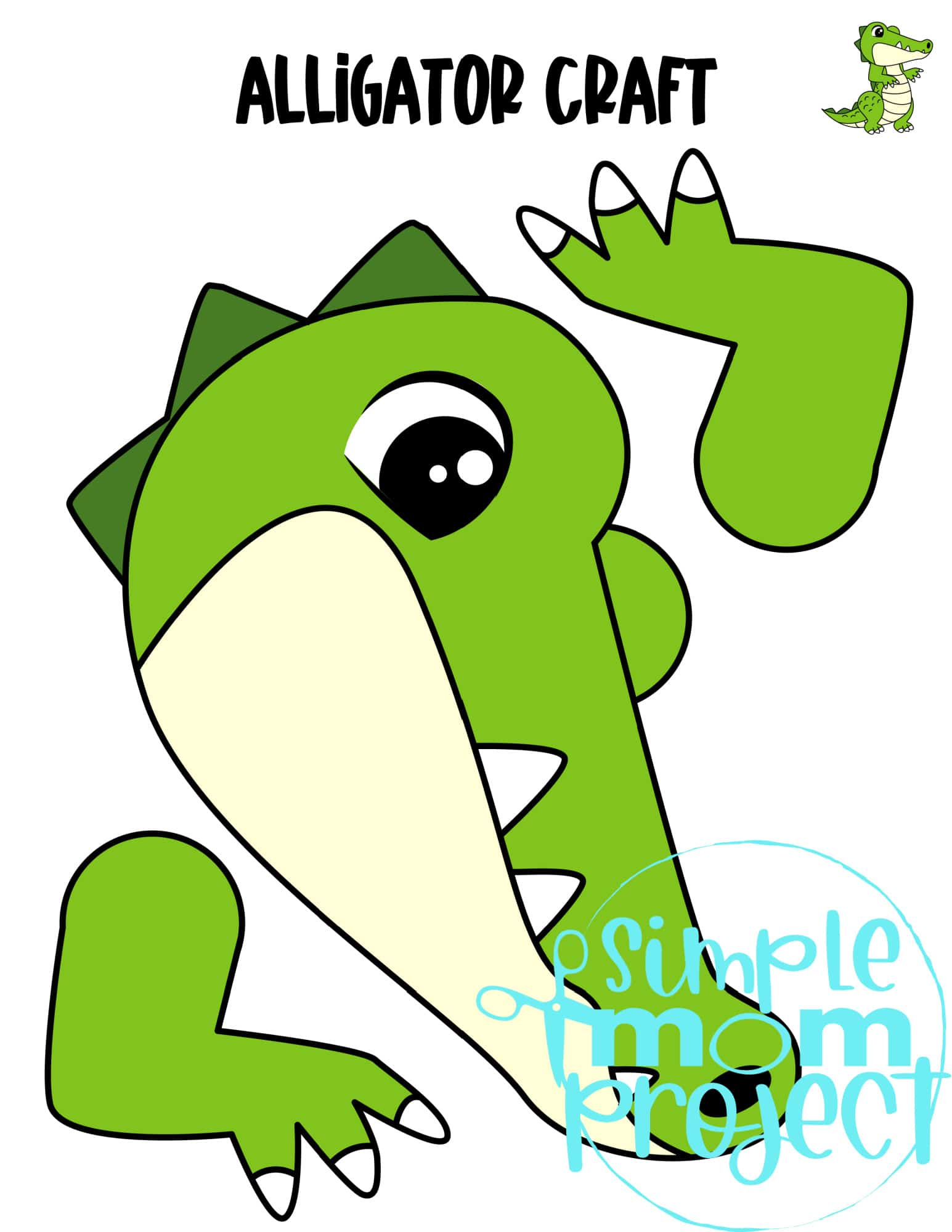 Printable Zoo Animal Alligator Paper Bag Puppet Craft for Kids, preschoolers, toddlers and kindergartners