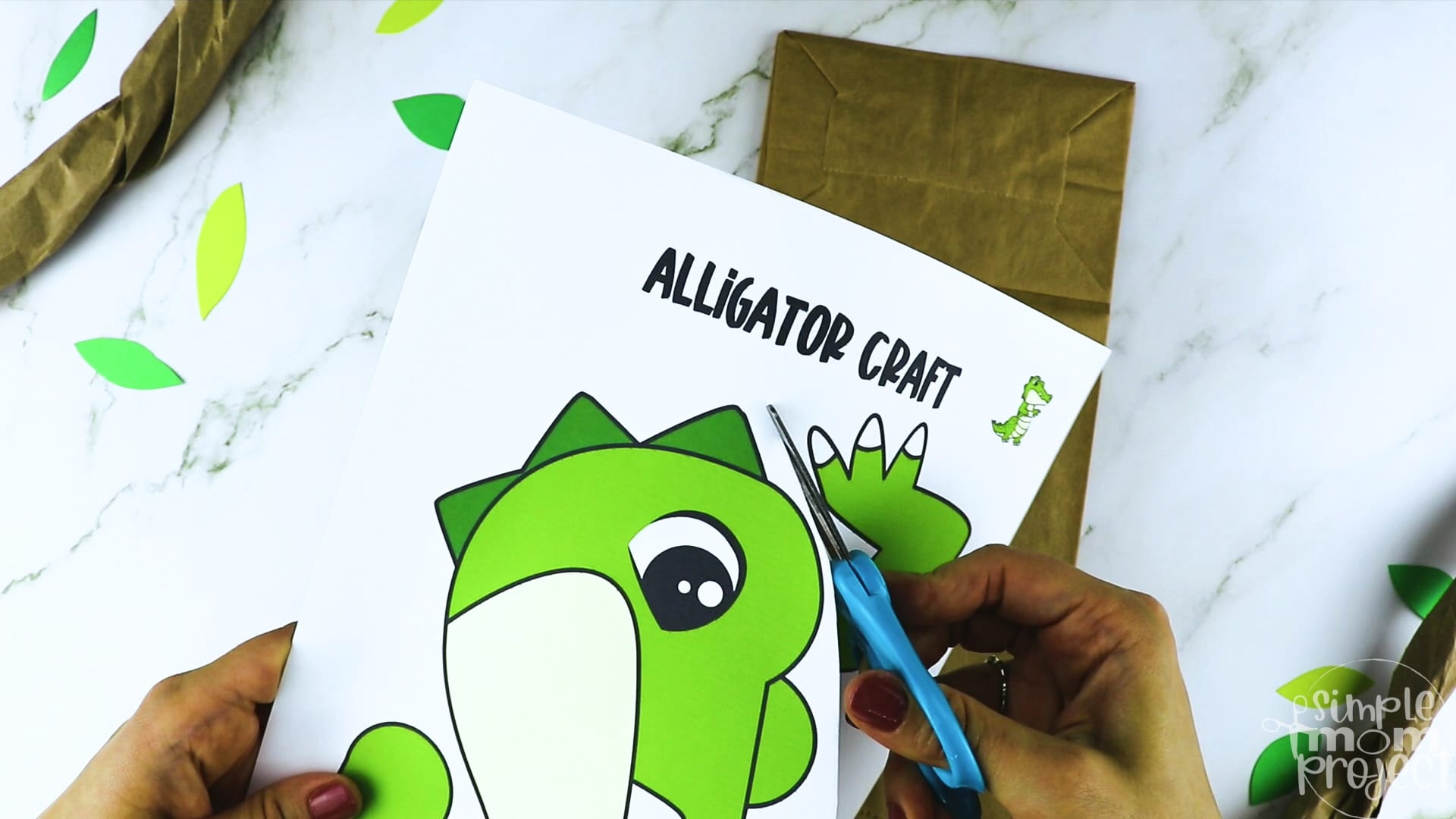 Printable Zoo Animal Alligator Paper Bag Puppet Craft for Kids, preschoolers, toddlers and kindergartners