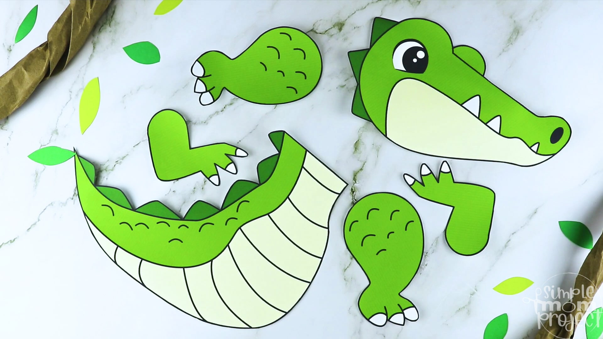 Printable Zoo Animal Alligator Paper Bag Puppet Craft for Kids, preschoolers, toddlers and kindergartners