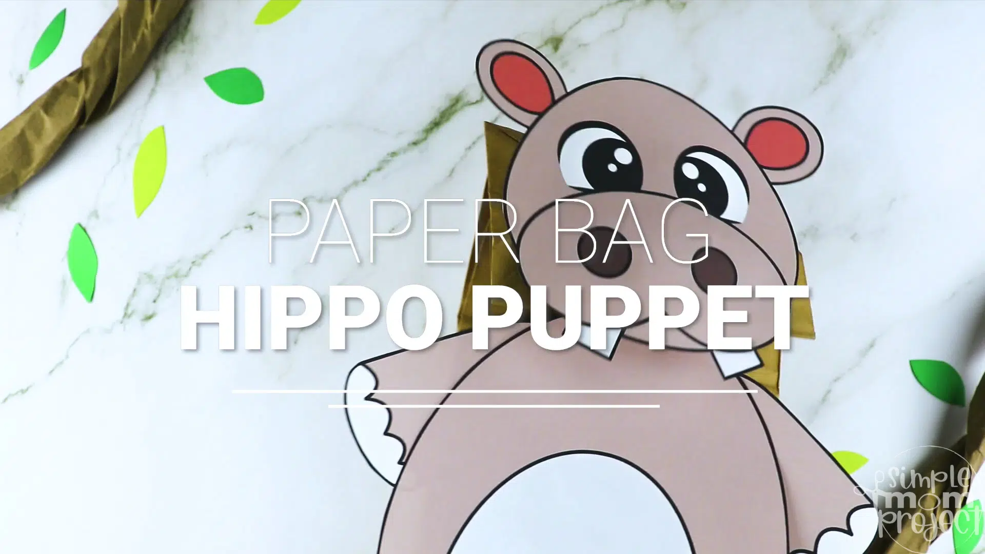 Printable Zoo Animal Hippo Paper Bag Puppet Craft for Kids, preschoolers, toddlers and kindergartners