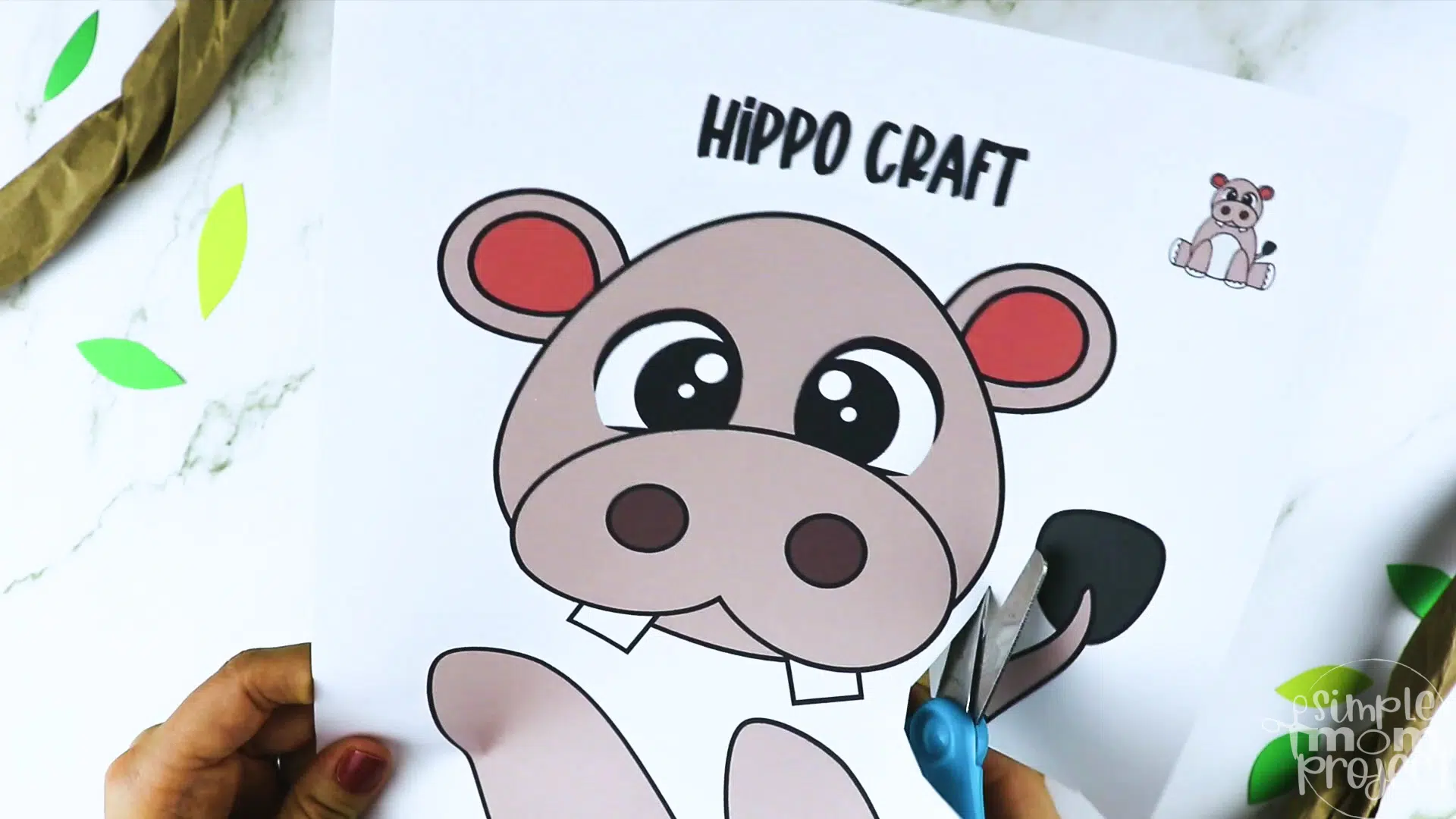 Printable Zoo Animal Hippo Paper Bag Puppet Craft for Kids, preschoolers, toddlers and kindergartners