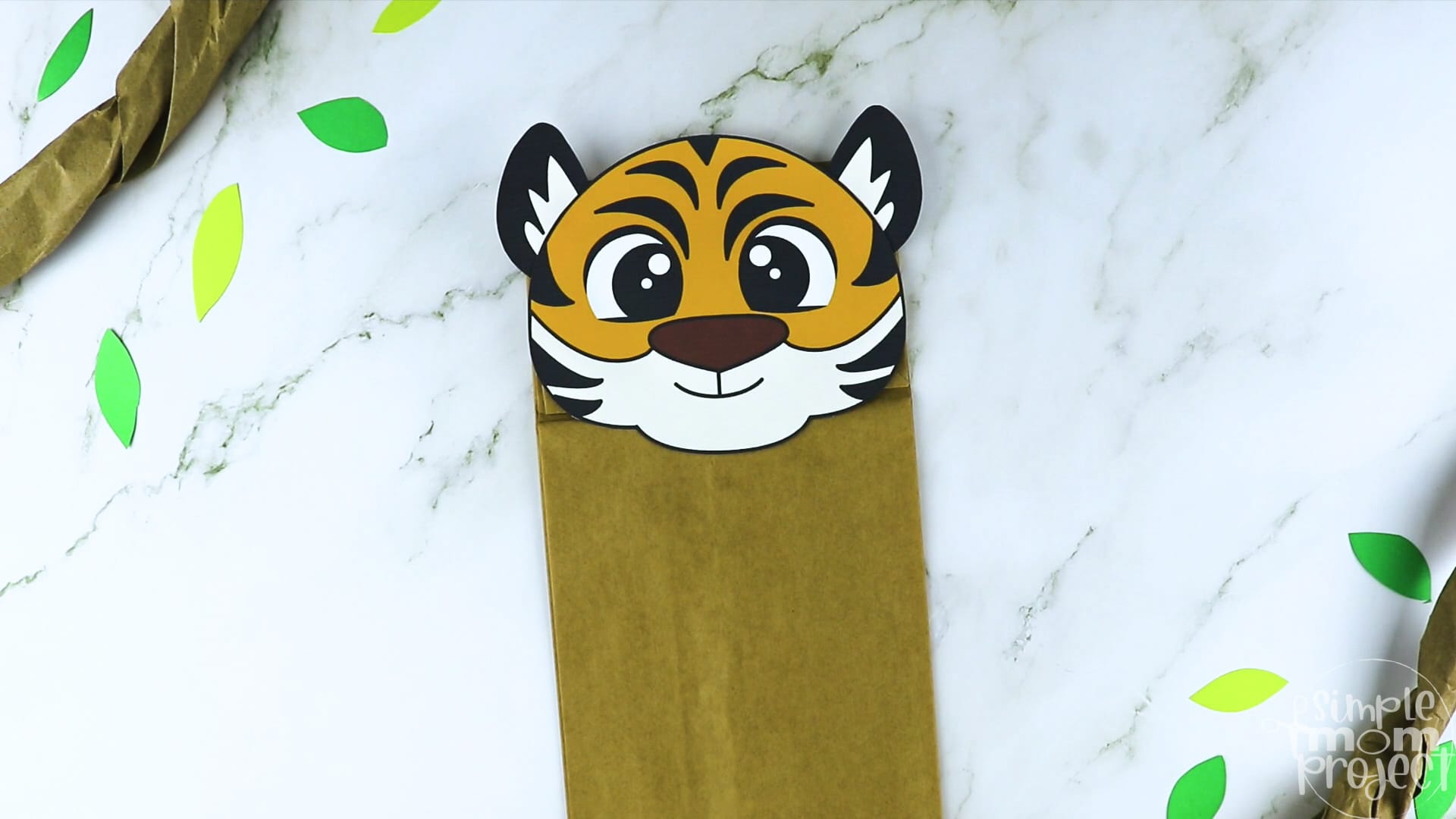 Printable Zoo Animal Tiger Paper Bag Puppet Craft for Kids, preschoolers, toddlers and kindergartners