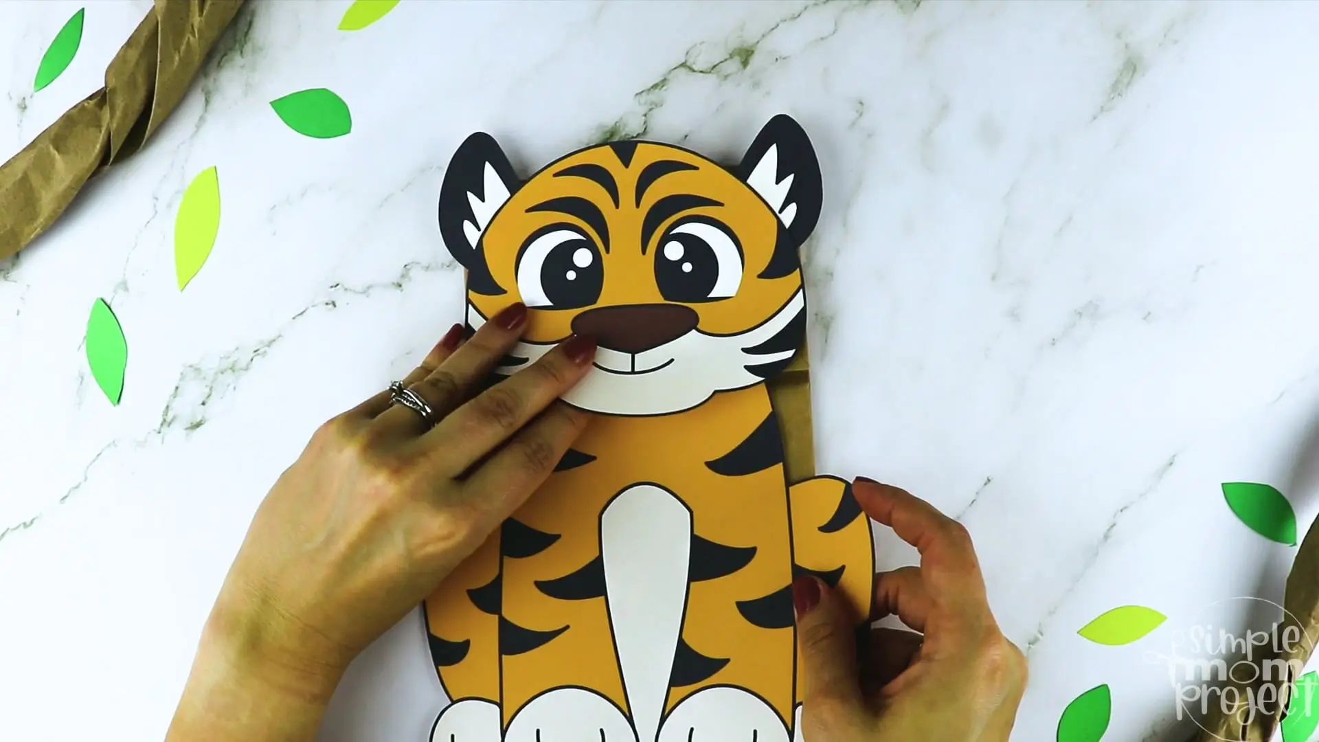 Printable Zoo Animal Tiger Paper Bag Puppet Craft for Kids, preschoolers, toddlers and kindergartners