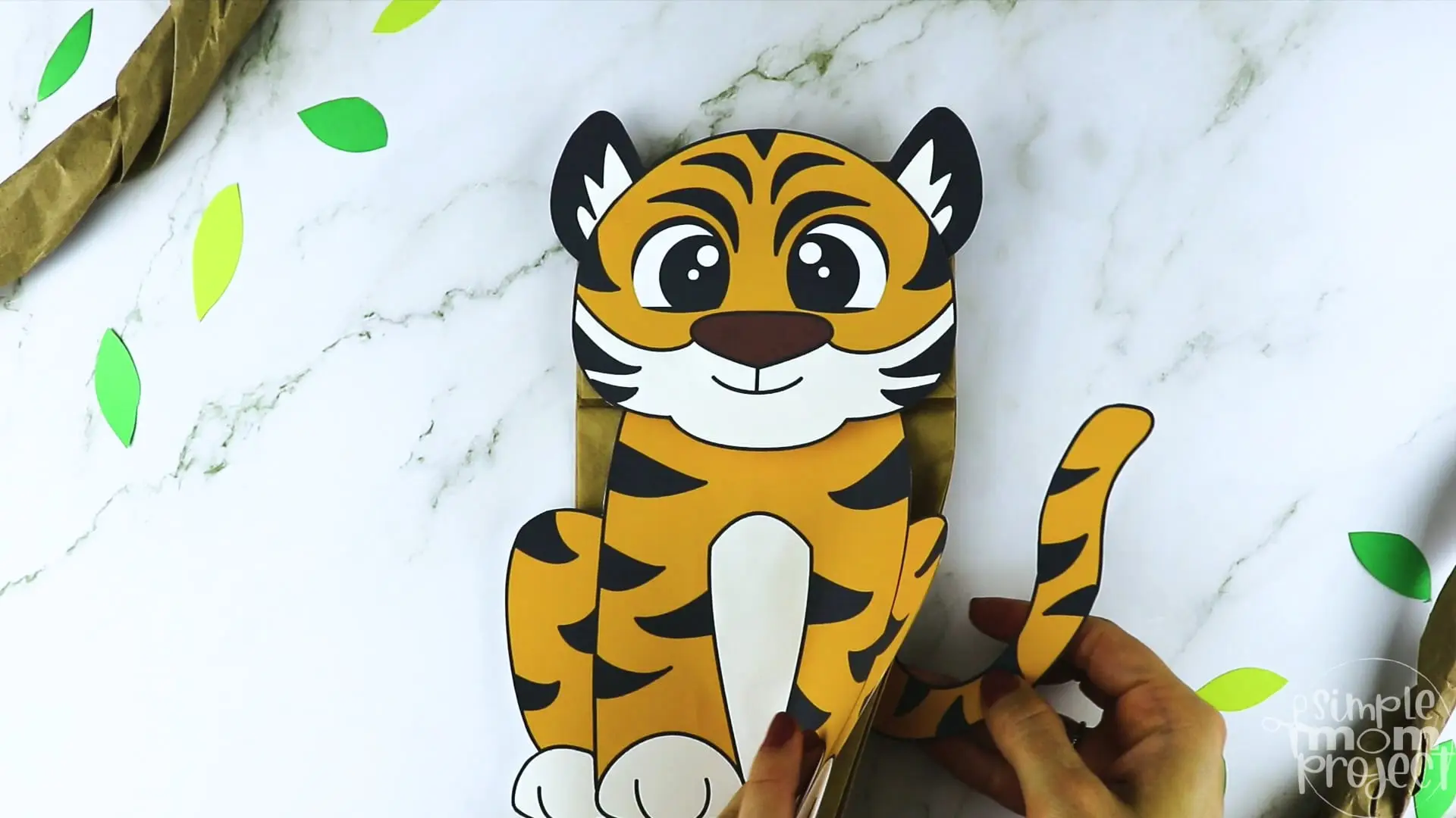 Printable Zoo Animal Tiger Paper Bag Puppet Craft for Kids, preschoolers, toddlers and kindergartners