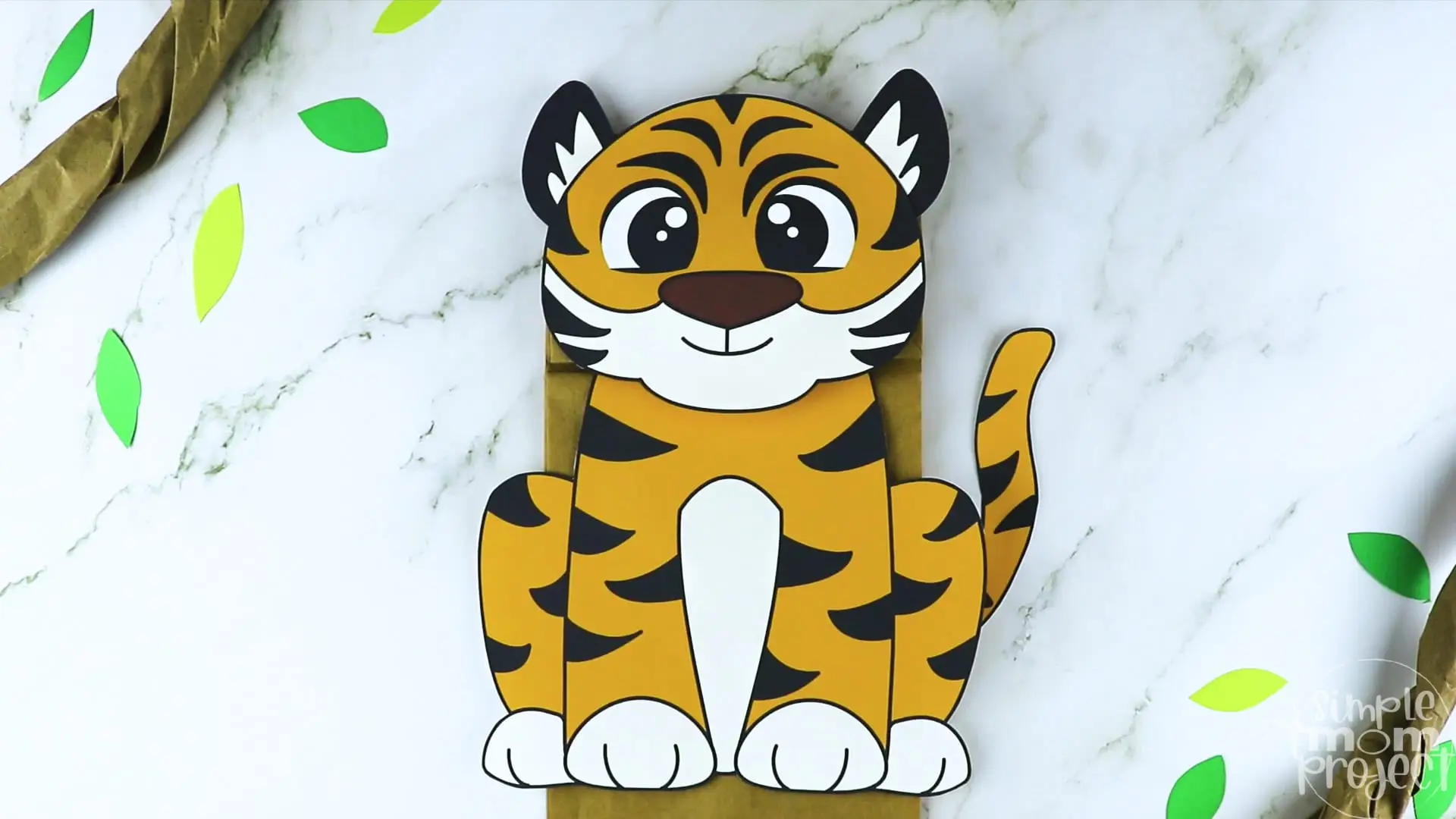 Printable Zoo Animal Tiger Paper Bag Puppet Craft for Kids, preschoolers, toddlers and kindergartners