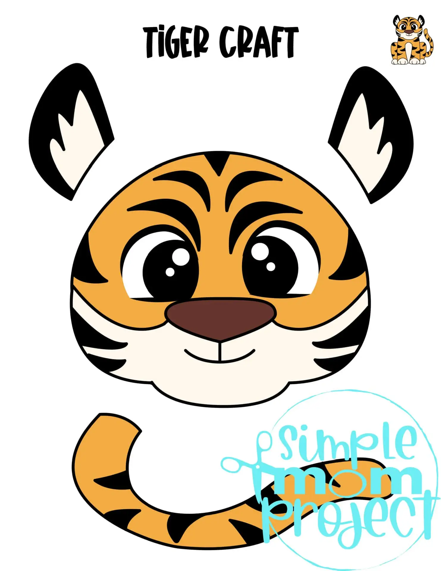 Printable Zoo Animal Tiger Paper Bag Puppet Craft for Kids, preschoolers, toddlers and kindergartners