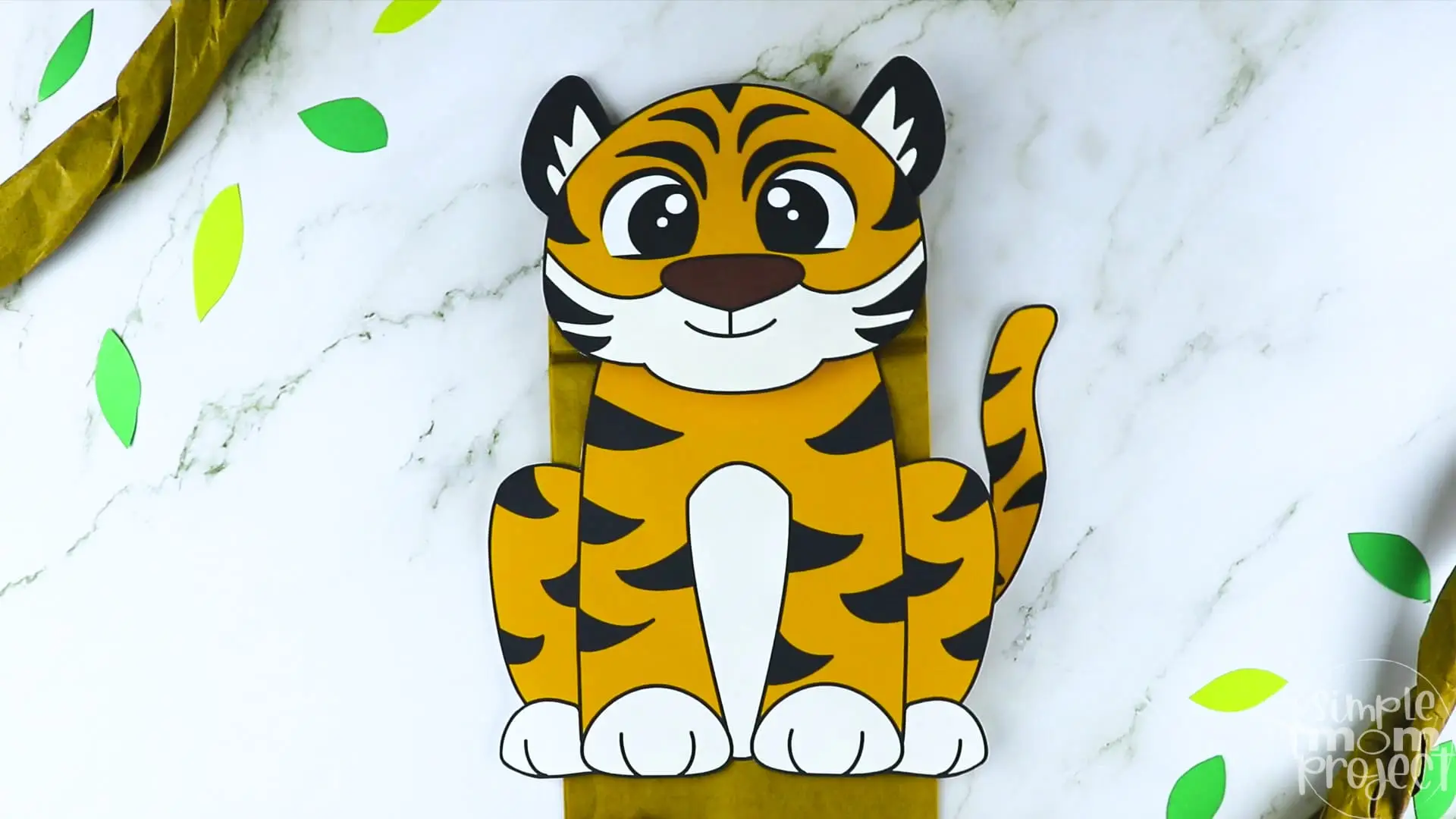 Printable Zoo Animal Tiger Paper Bag Puppet Craft for Kids, preschoolers, toddlers and kindergartners