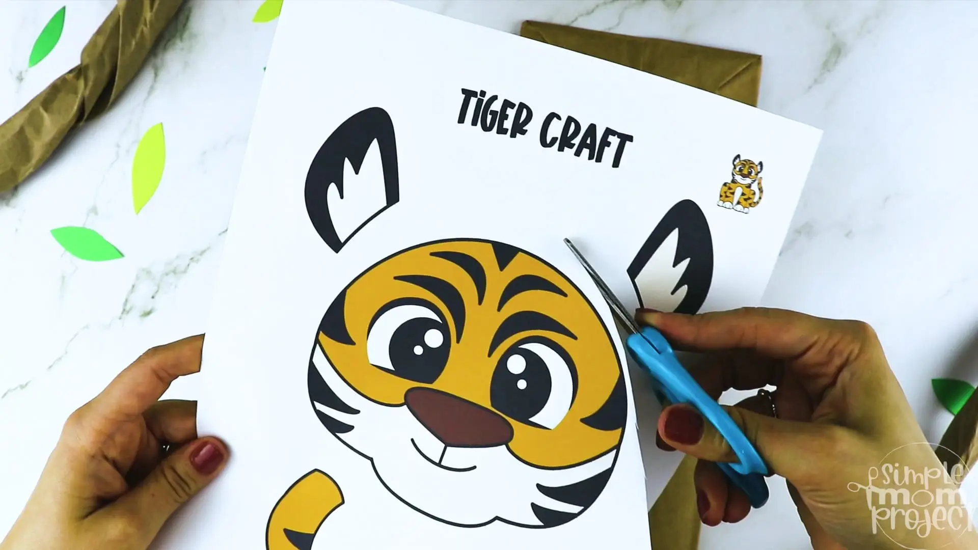 Printable Zoo Animal Tiger Paper Bag Puppet Craft for Kids, preschoolers, toddlers and kindergartners