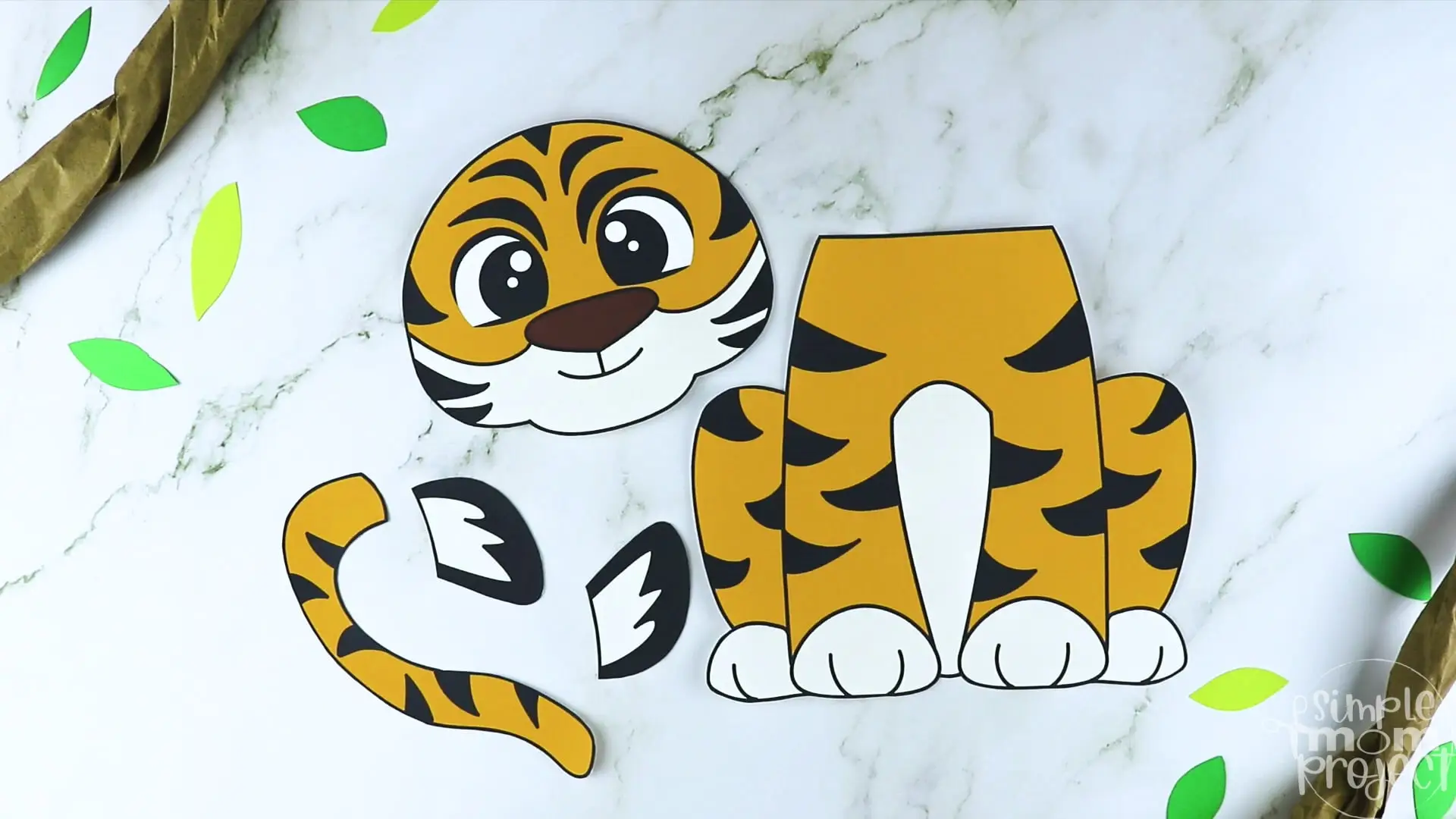 Printable Zoo Animal Tiger Paper Bag Puppet Craft for Kids, preschoolers, toddlers and kindergartners