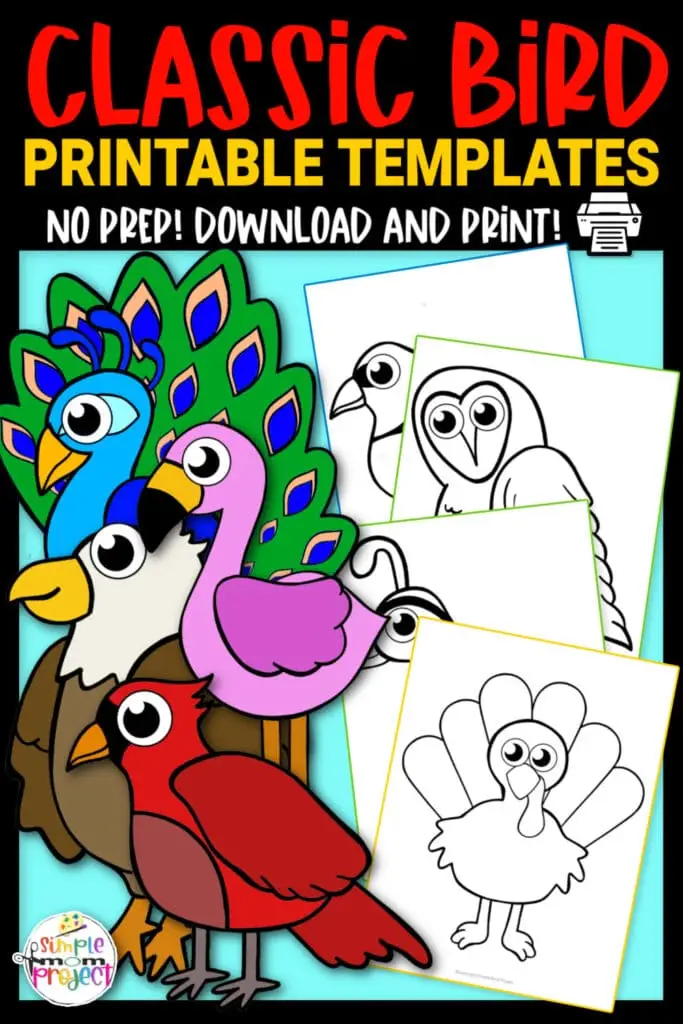 Are you looking for a simple bird template or coloring page for your next bird craft? These printable bird templates are perfect to use with recycled materials, yarn crafts, felt crafts and so much more! Print your full set of bird template coloring pages today!