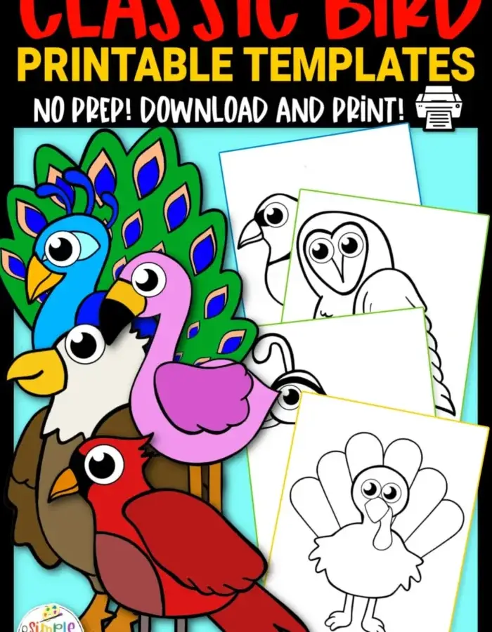Are you looking for a simple bird template or coloring page for your next bird craft? These printable bird templates are perfect to use with recycled materials, yarn crafts, felt crafts and so much more! Print your full set of bird template coloring pages today!