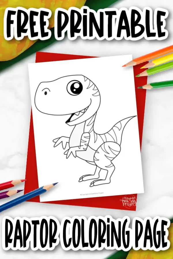 Printable Dinosaur Raptor Template Coloring Page for Kids, preschoolers, toddlers 3