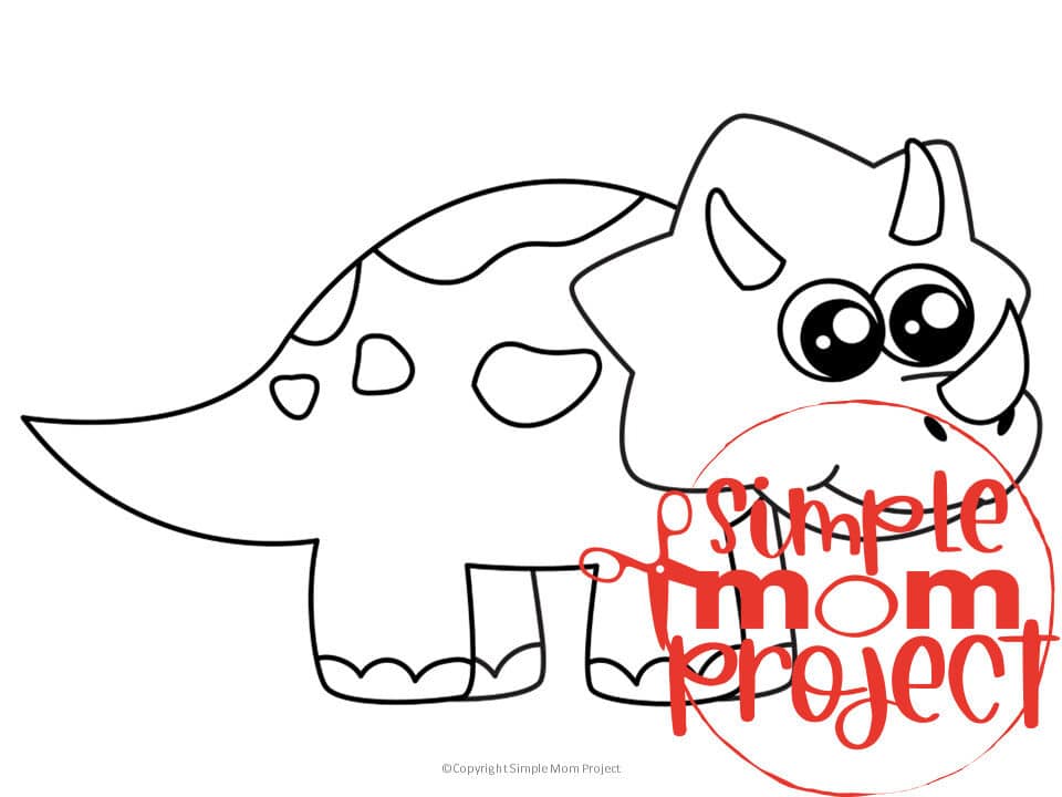 Printable Dinosaur Triceratops Template Coloring Page for Kids, preschoolers, toddlers 1