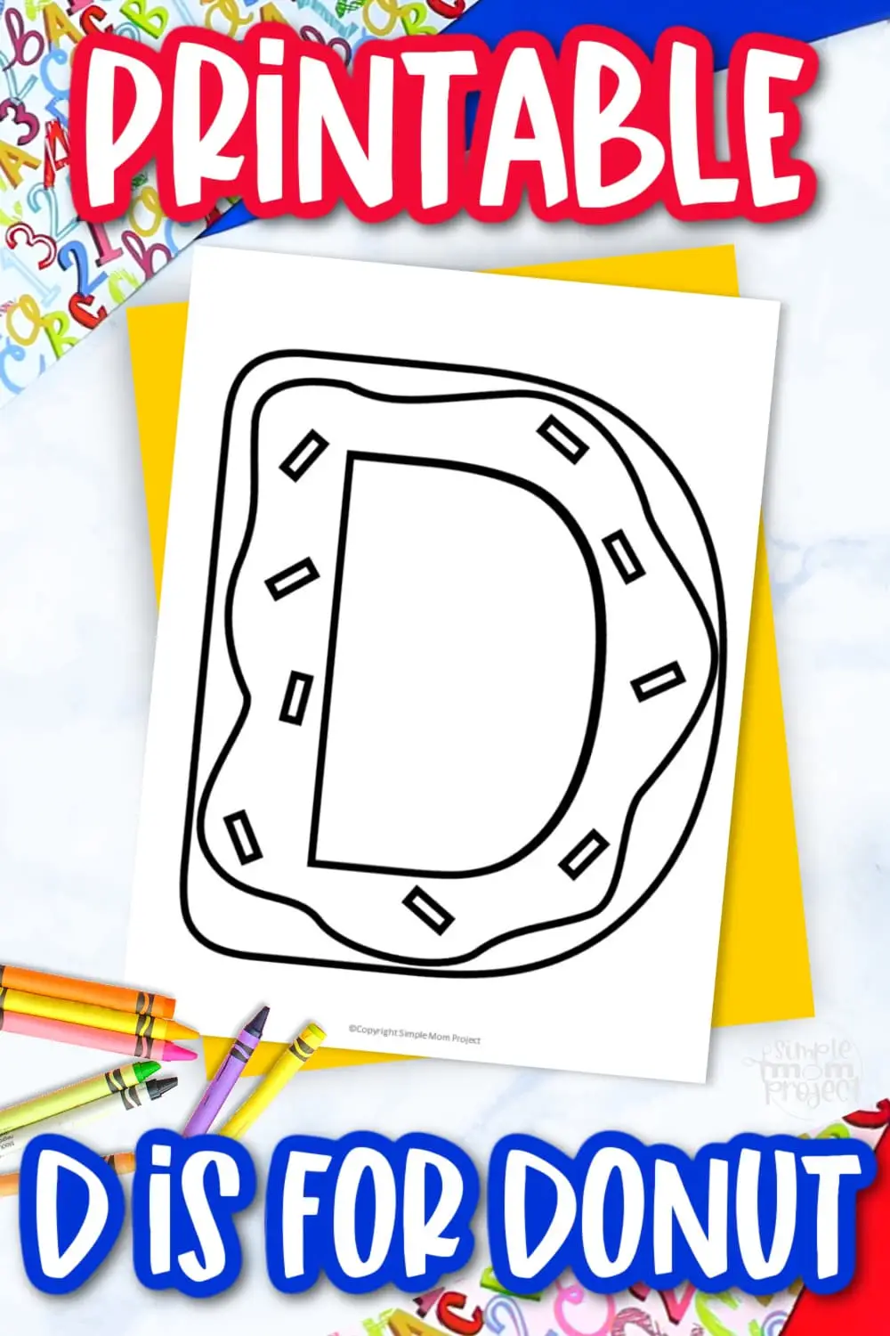 Printable Letter D is for Donut Coloring Page Letter D template for preschool, toddlers, kindergarten kids 3