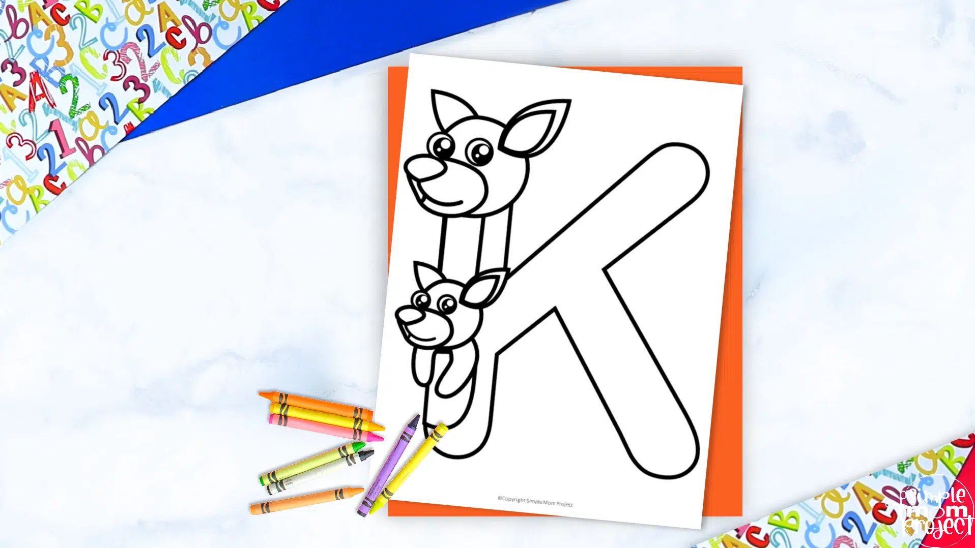 Printable Letter K is for Kangaroo Coloring Page Letter K template for preschool, toddlers, kindergarten kids 1