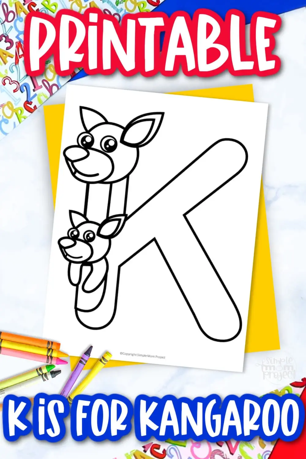 Printable Letter K is for Kangaroo Coloring Page Letter K template for preschool, toddlers, kindergarten kids 1