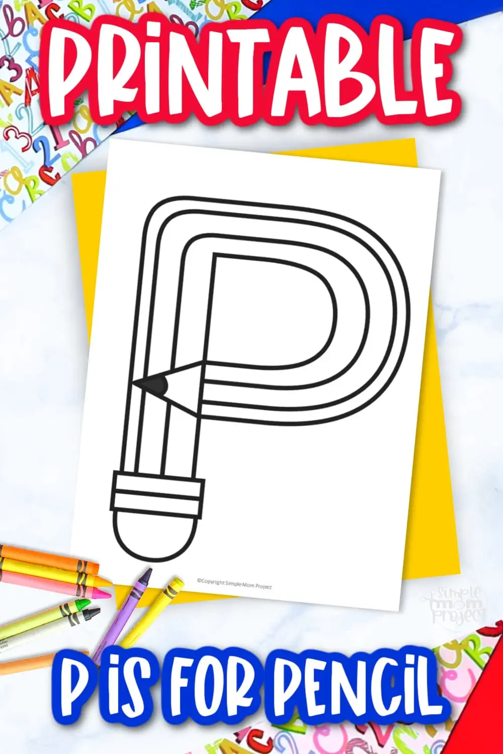 Printable Letter P is for Pencil Coloring Page Letter P template for preschool, toddlers, kindergarten kids 1