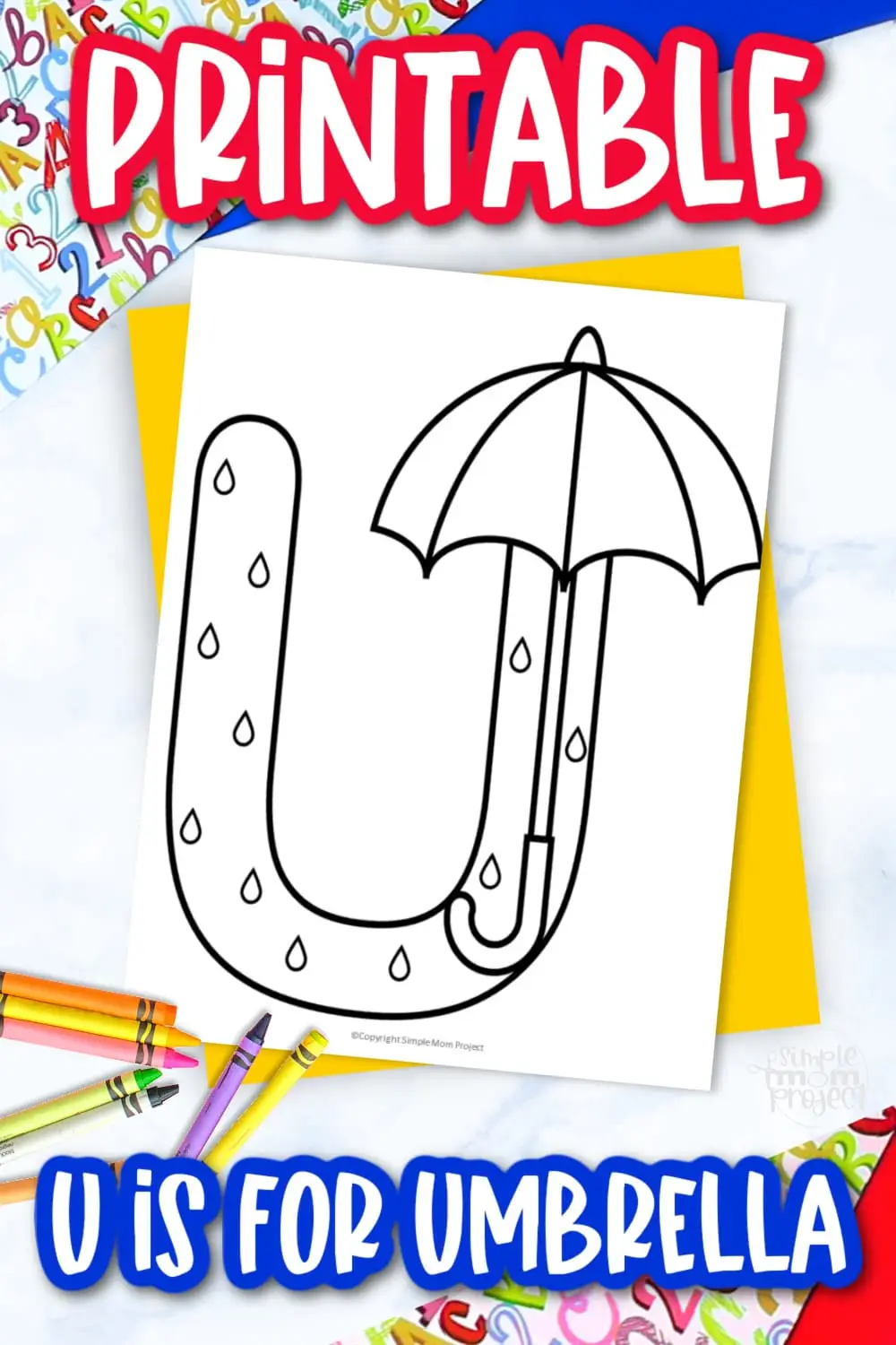 Printable Letter U is Umbrella Coloring Page Letter U template for preschool, toddlers, kindergarten kids 1