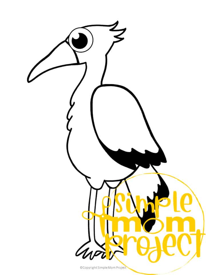 Printable Stork Template Coloring Page for Kids Preschoolers Toddlers and Bird Crafts 1